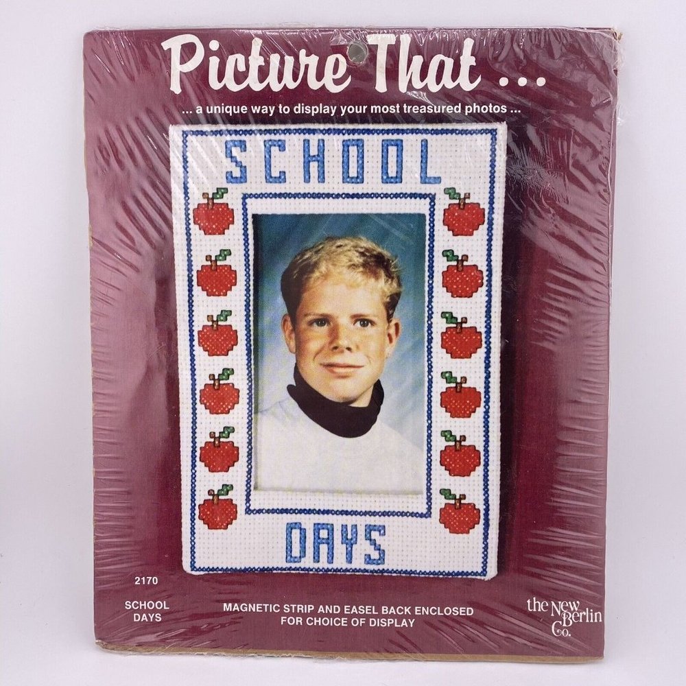 COUNTED CROSS STITCH KIT PHOTO FRAME PICTURE THAT~School Days New Berlin Co